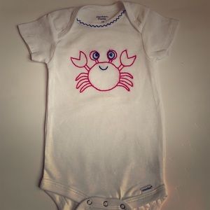*NEW* Hand embroidered crab onesie!